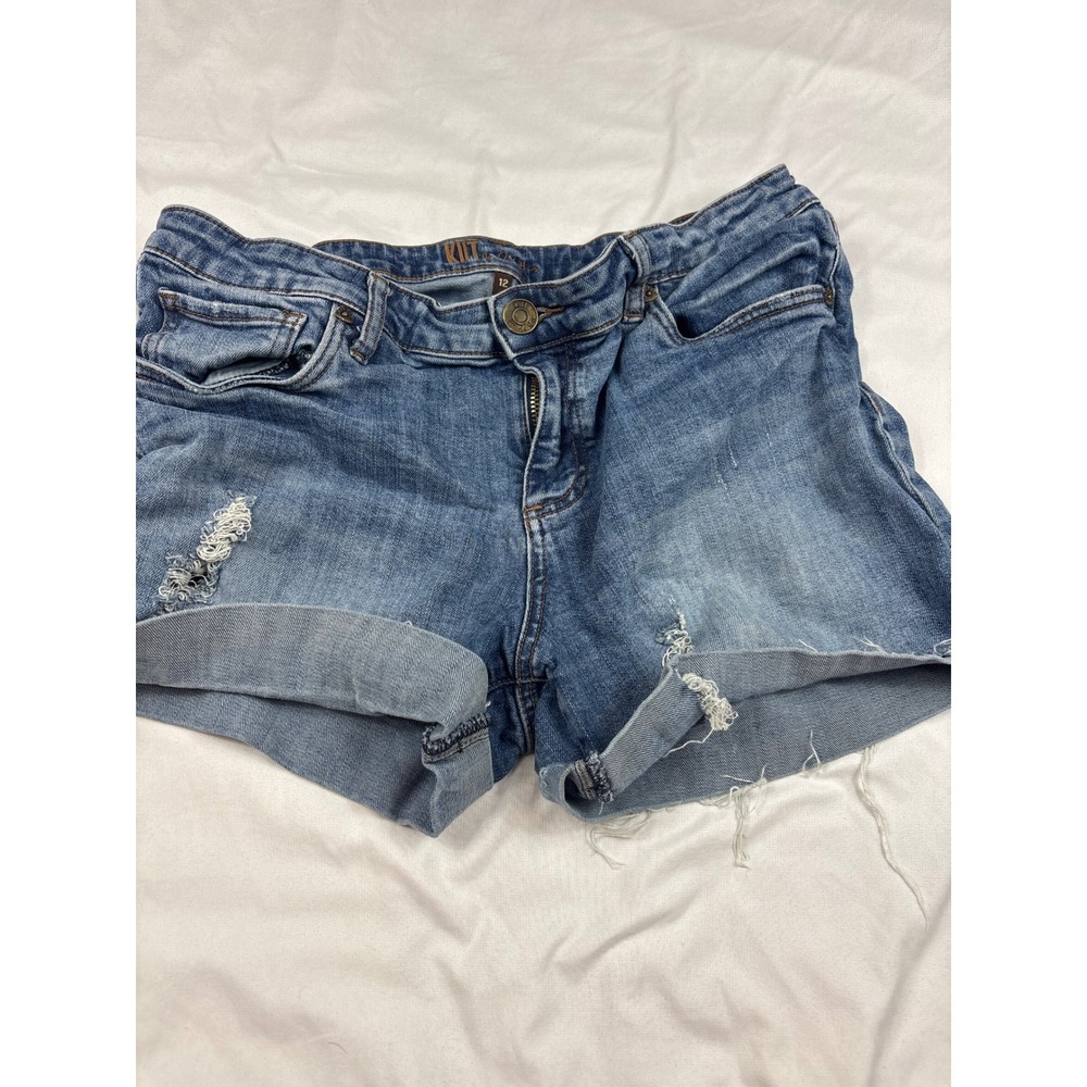 KUT from the Kloth Womens Size 12 Denim Shorts Medium Wash Distressed Cuffed Hem